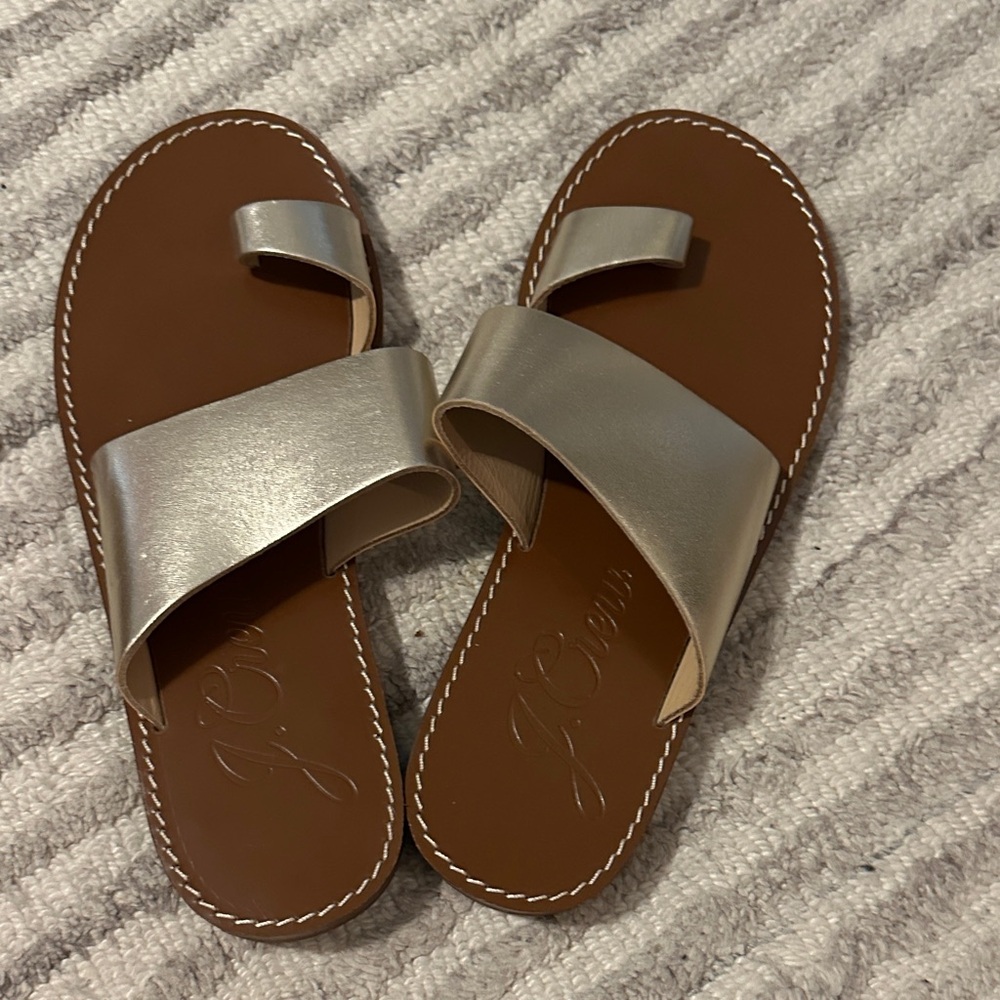 J. Crew Silver and Brown Slide Sandals